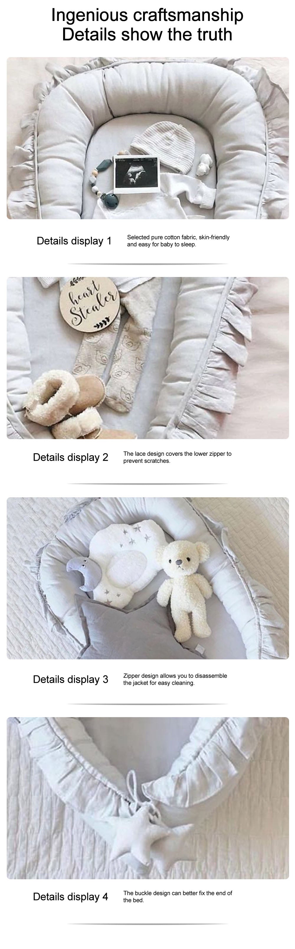 Ruffle Baby Travel Nest Lounger Crib Portable Cocoon Bionic with Pillow