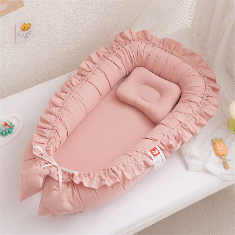 Ruffle Baby Travel Nest Lounger Crib Portable Cocoon Bionic with Pillow