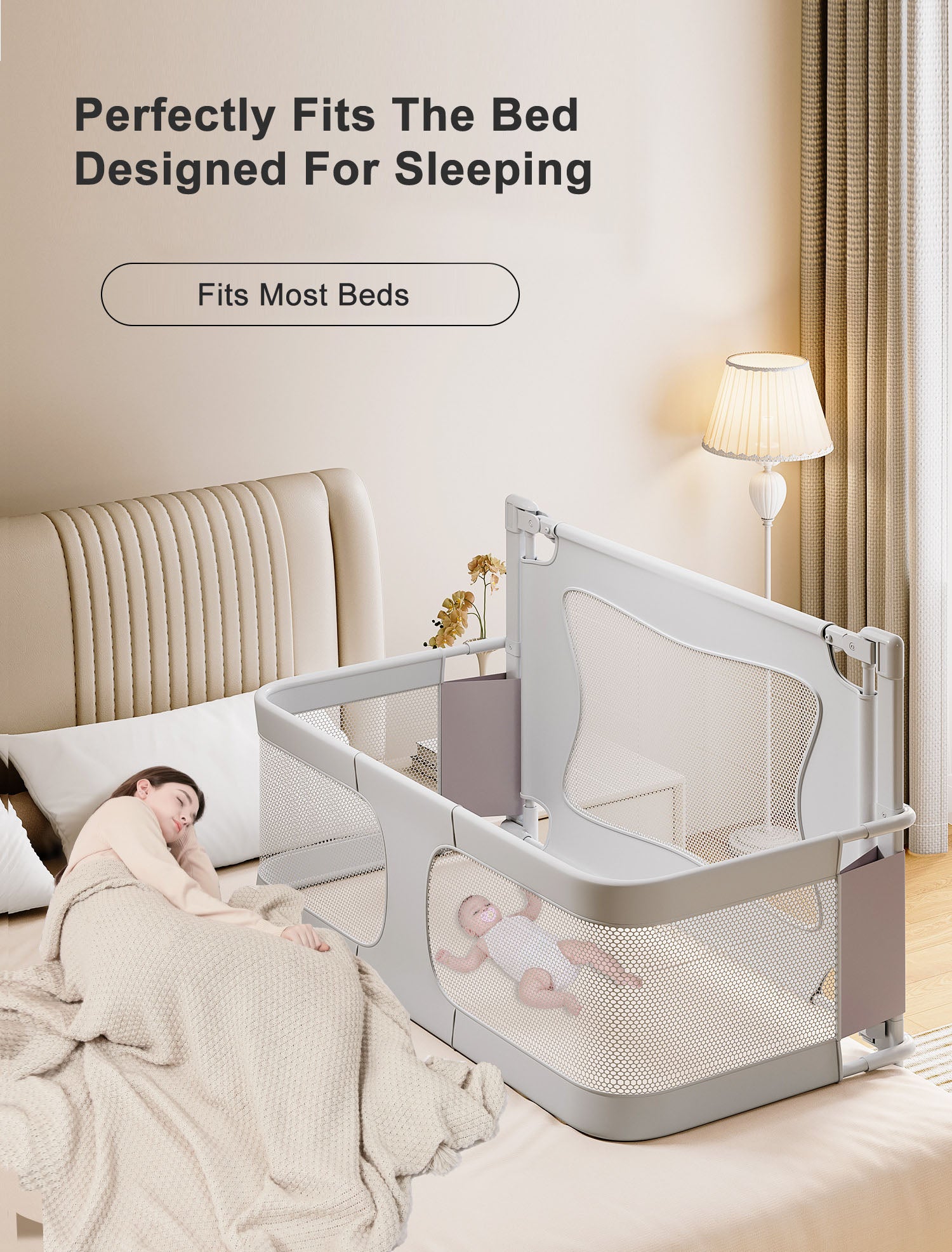 Baby Bed Bedside Sleeper 3 in 1 Folding Portable Crib Breathable Safe Bassinet