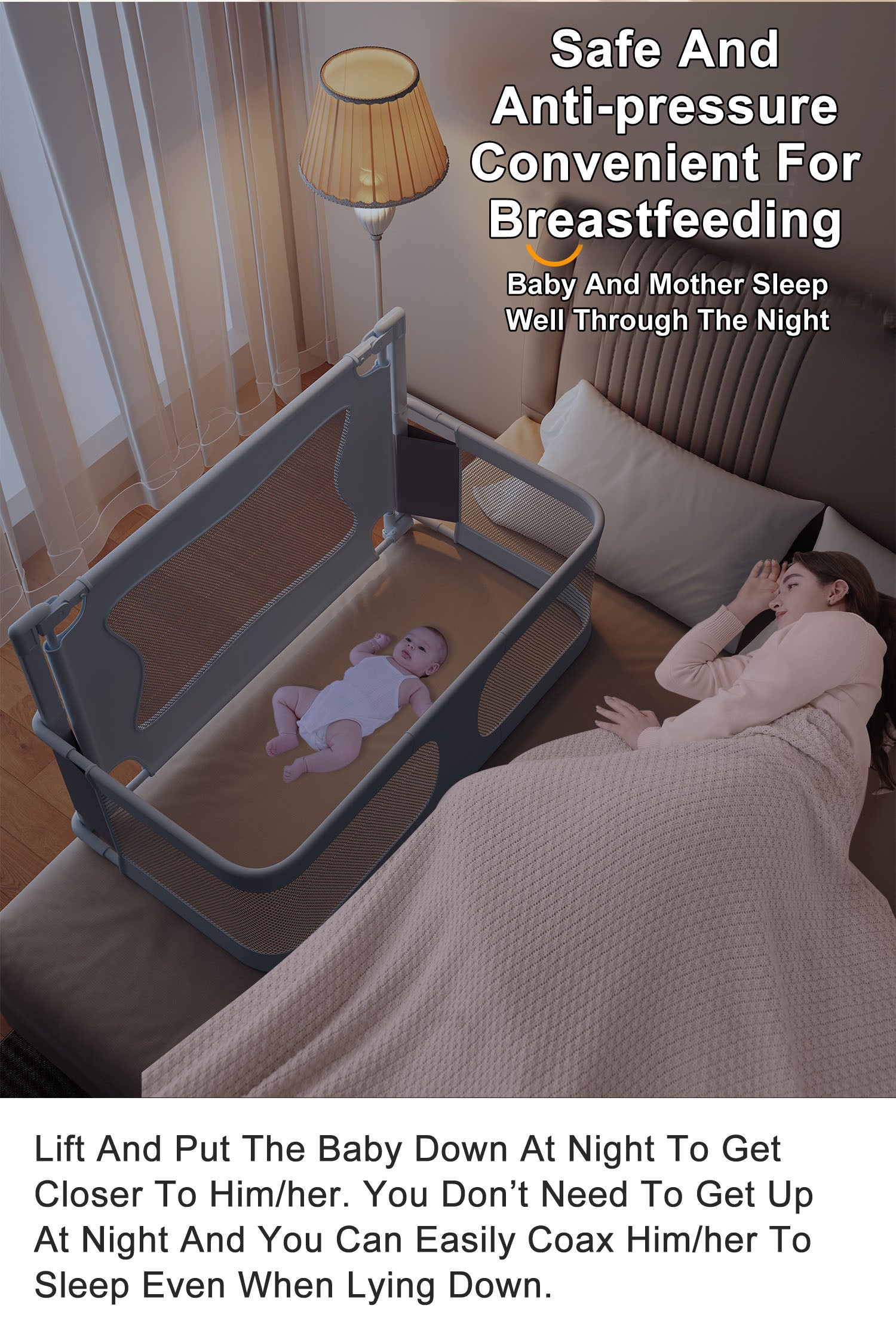 Baby Bed Bedside Sleeper 3 in 1 Folding Portable Crib Breathable Safe Bassinet