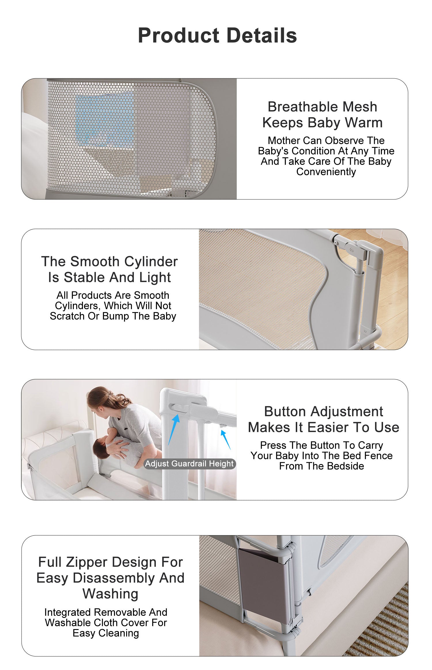Baby Bed Bedside Sleeper 3 in 1 Folding Portable Crib Breathable Safe Bassinet