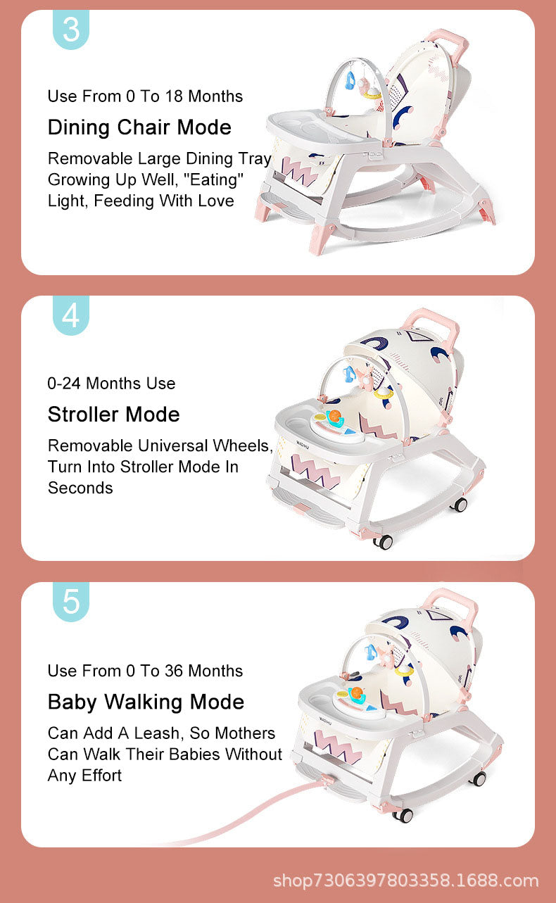 5 In 1 Infant Toddler Baby Bouncer Rocker Dining Chair Seat With Wheels